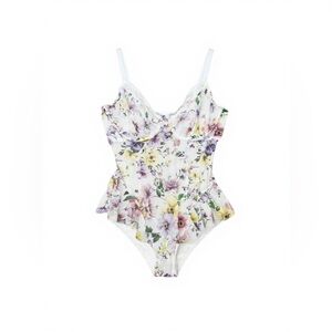 Adore‎ Me Floral Mesh Corset Teddy Bodysuit Ruffled Lace White Purple Yellow